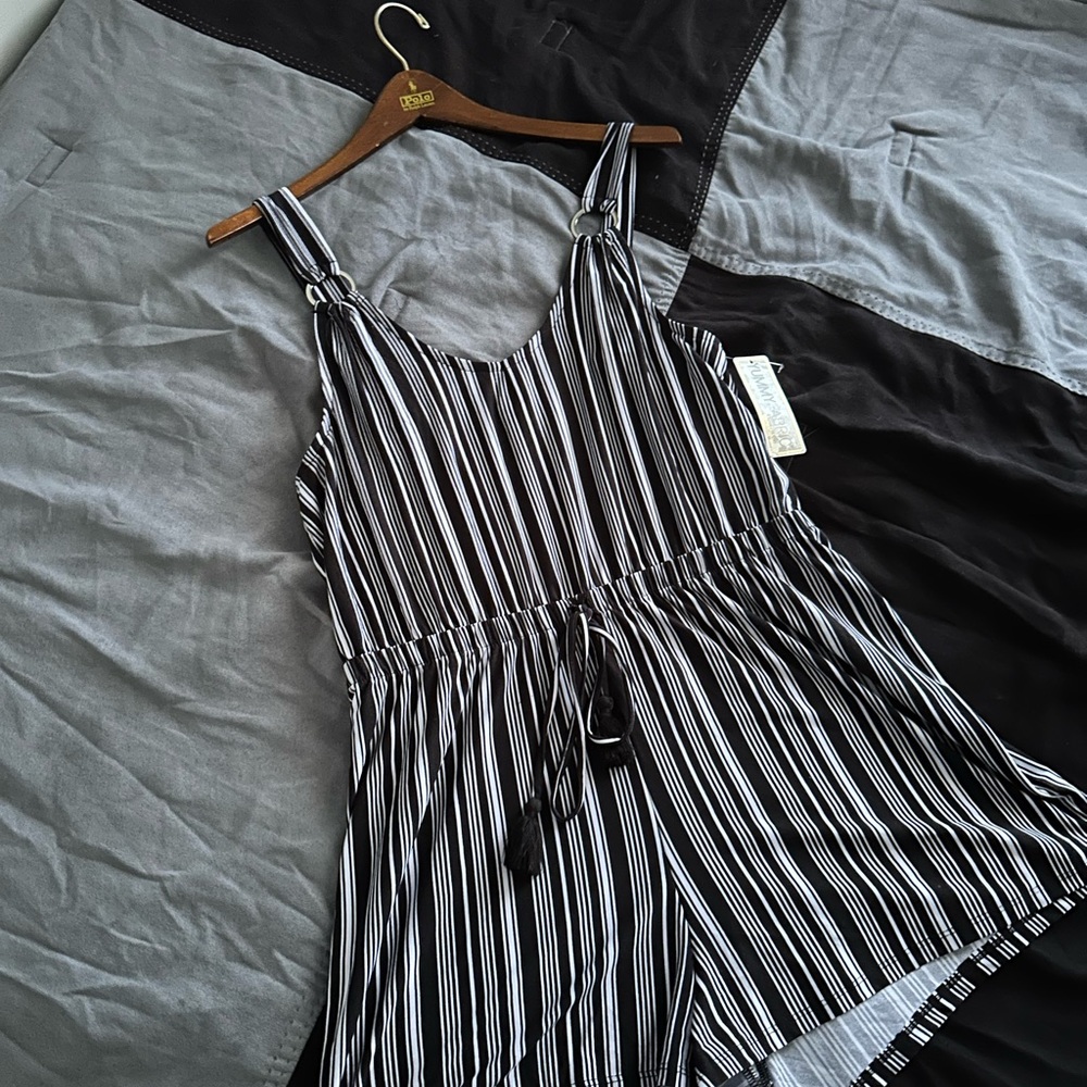 Derek Heart Black and White Striped Jumpsuit